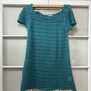 Vintage 100% Cotton Teal Crochet Shirt